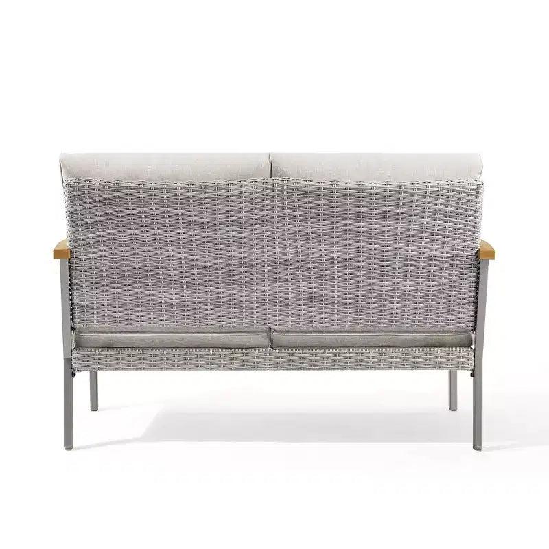 SONGMICS HOME Collection Sencillo - Causeuse, canapé 2 places, fauteuil de salon, siège de patio, avec accoudoirs imitation bois, gris et beige