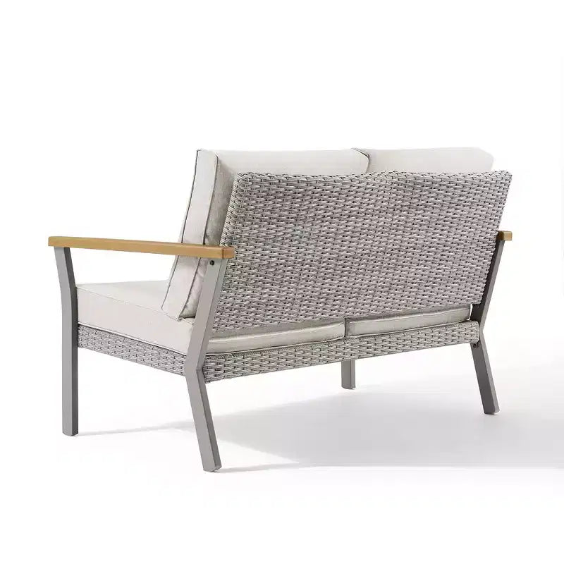 SONGMICS HOME Collection Sencillo - Causeuse, canapé 2 places, fauteuil de salon, siège de patio, avec accoudoirs imitation bois, gris et beige