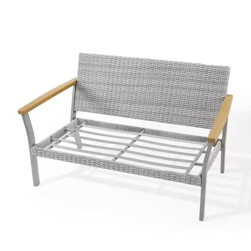 SONGMICS HOME Collection Sencillo - Causeuse, canapé 2 places, fauteuil de salon, siège de patio, avec accoudoirs imitation bois, gris et beige