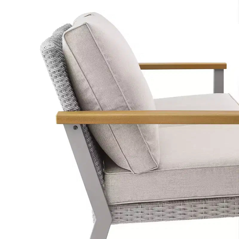 SONGMICS HOME Collection Sencillo - Causeuse, canapé 2 places, fauteuil de salon, siège de patio, avec accoudoirs imitation bois, gris et beige