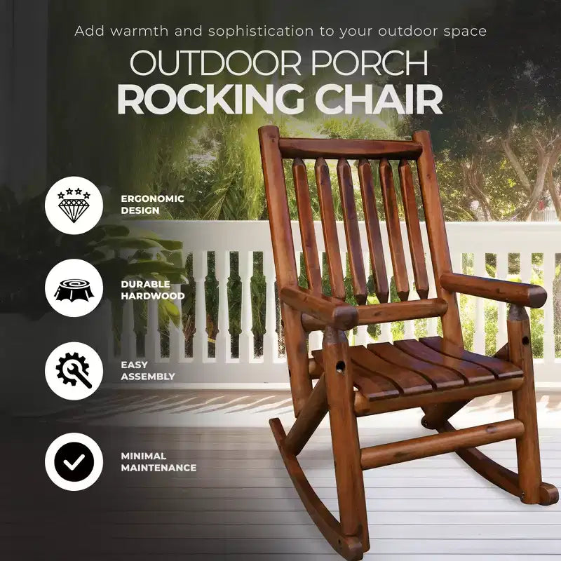 Fauteuil à bascule de véranda Leigh Country avec cadre en Z, couche de vernis transparent et assise profilée pour fauteuils à bascule de patio, marron