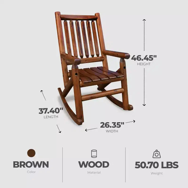 Fauteuil à bascule de véranda Leigh Country avec cadre en Z, couche de vernis transparent et assise profilée pour fauteuils à bascule de patio, marron