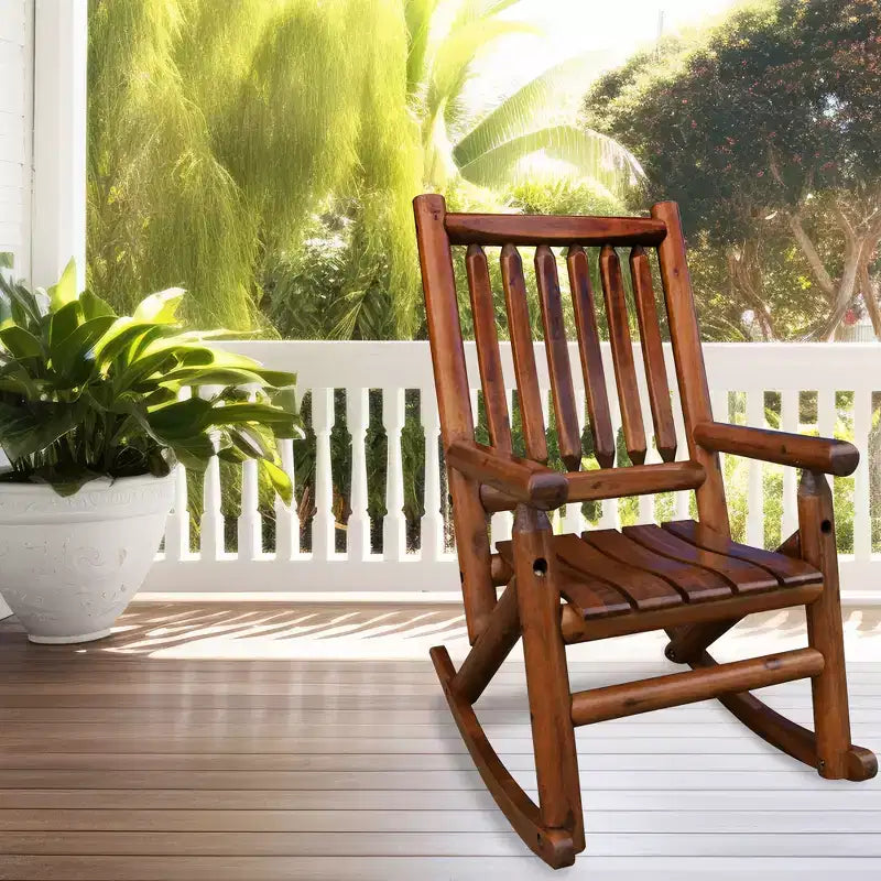 Fauteuil à bascule de véranda Leigh Country avec cadre en Z, couche de vernis transparent et assise profilée pour fauteuils à bascule de patio, marron