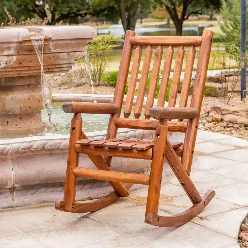 Fauteuil à bascule de véranda Leigh Country avec cadre en Z, couche de vernis transparent et assise profilée pour fauteuils à bascule de patio, marron