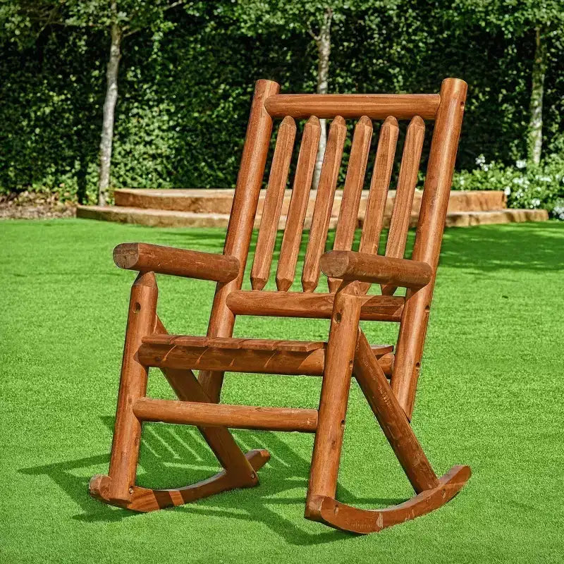 Fauteuil à bascule de véranda Leigh Country avec cadre en Z, couche de vernis transparent et assise profilée pour fauteuils à bascule de patio, marron