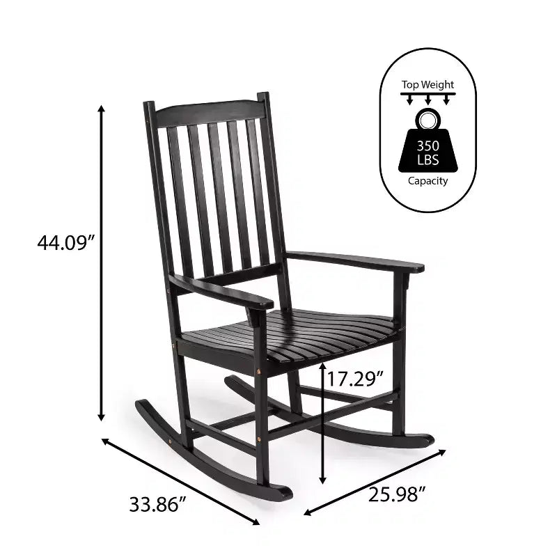 Fauteuil à bascule d'extérieur en bois d'acacia avec dossier à lattes classique de ferme Seagrove, supporte jusqu'à 158 kg - JONATHAN Y
