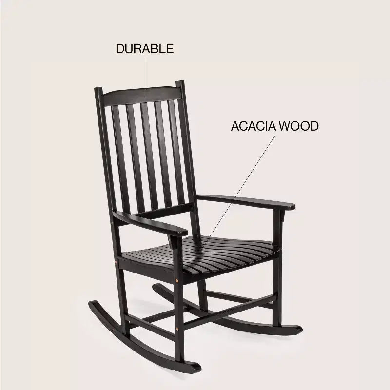 Fauteuil à bascule d'extérieur en bois d'acacia avec dossier à lattes classique de ferme Seagrove, supporte jusqu'à 158 kg - JONATHAN Y
