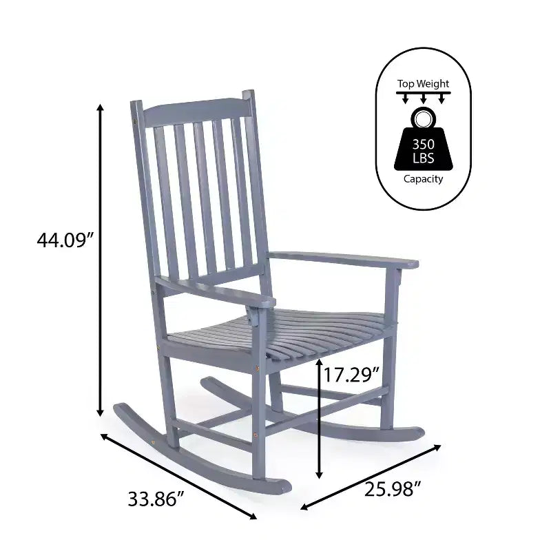 Fauteuil à bascule d'extérieur en bois d'acacia avec dossier à lattes classique de ferme Seagrove, supporte jusqu'à 158 kg - JONATHAN Y
