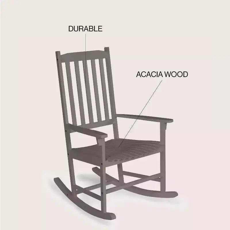 Fauteuil à bascule d'extérieur en bois d'acacia avec dossier à lattes classique de ferme Seagrove, supporte jusqu'à 158 kg - JONATHAN Y