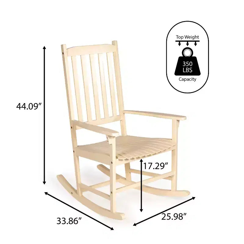 Fauteuil à bascule d'extérieur en bois d'acacia avec dossier à lattes classique de ferme Seagrove, supporte jusqu'à 158 kg - JONATHAN Y