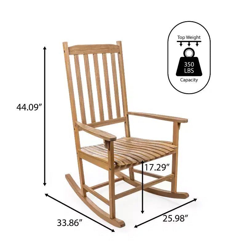 Fauteuil à bascule d'extérieur en bois d'acacia avec dossier à lattes classique de ferme Seagrove, supporte jusqu'à 158 kg - JONATHAN Y