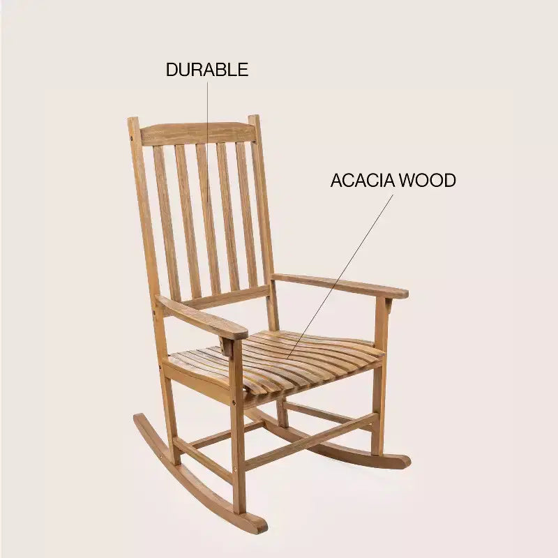 Fauteuil à bascule d'extérieur en bois d'acacia avec dossier à lattes classique de ferme Seagrove, supporte jusqu'à 158 kg - JONATHAN Y