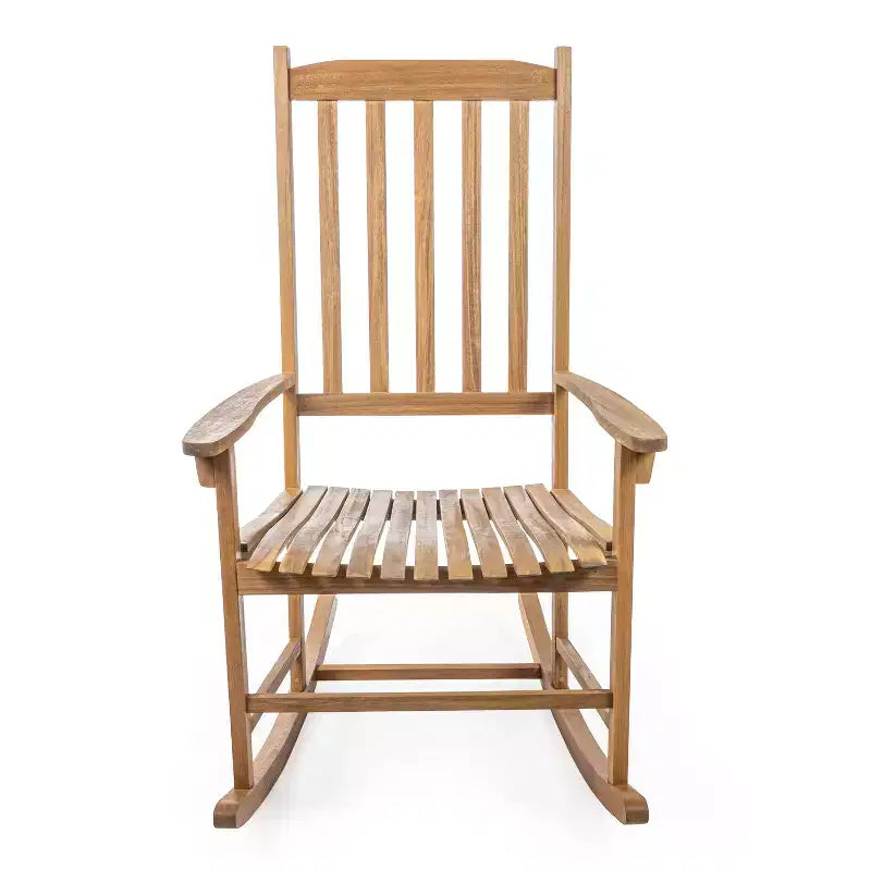 Fauteuil à bascule d'extérieur en bois d'acacia avec dossier à lattes classique de ferme Seagrove, supporte jusqu'à 158 kg - JONATHAN Y
