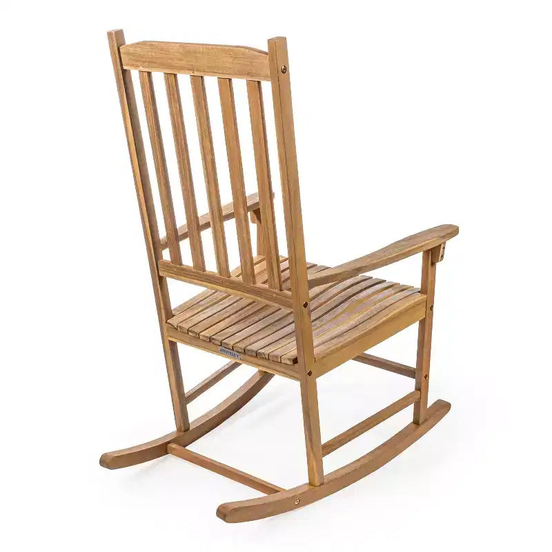 Fauteuil à bascule d'extérieur en bois d'acacia avec dossier à lattes classique de ferme Seagrove, supporte jusqu'à 158 kg - JONATHAN Y