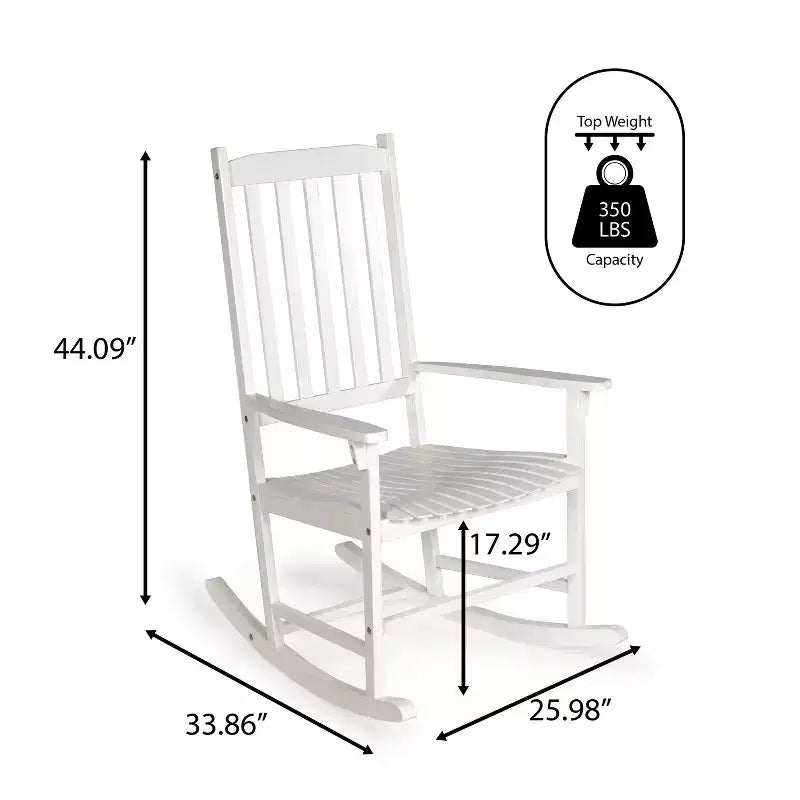 Fauteuil à bascule d'extérieur en bois d'acacia avec dossier à lattes classique de ferme Seagrove, supporte jusqu'à 158 kg - JONATHAN Y