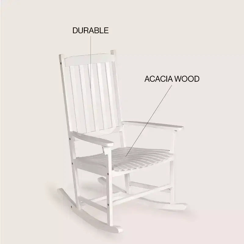 Fauteuil à bascule d'extérieur en bois d'acacia avec dossier à lattes classique de ferme Seagrove, supporte jusqu'à 158 kg - JONATHAN Y