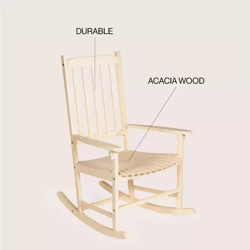 Fauteuil à bascule d'extérieur en bois d'acacia avec dossier à lattes classique de ferme Seagrove, supporte jusqu'à 158 kg - JONATHAN Y