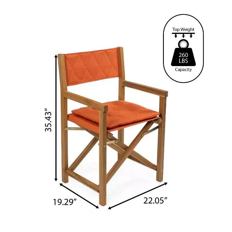 Chaise de réalisateur pliable Waldo Classic mi-siècle en bois d'acacia avec dossier matelassé en losange et coussin (lot de 2) - JONATHAN Y