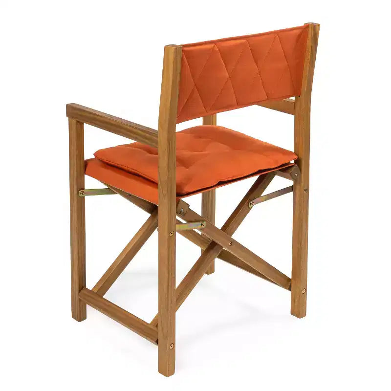 Chaise de réalisateur pliable Waldo Classic mi-siècle en bois d'acacia avec dossier matelassé en losange et coussin (lot de 2) - JONATHAN Y