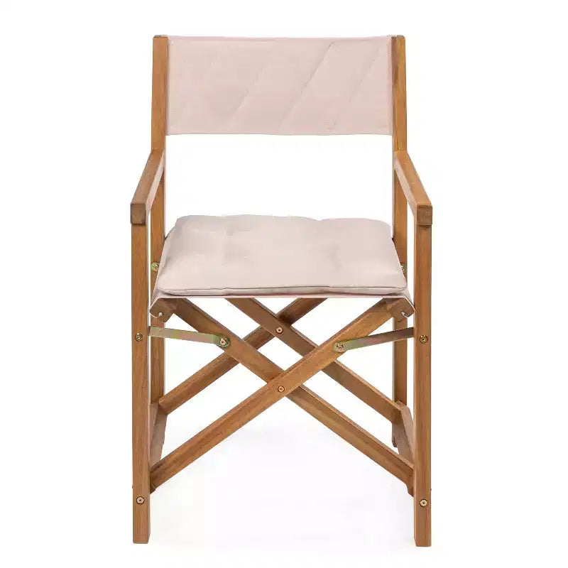 Chaise de réalisateur pliable Waldo Classic mi-siècle en bois d'acacia avec dossier matelassé en losange et coussin (lot de 2) - JONATHAN Y