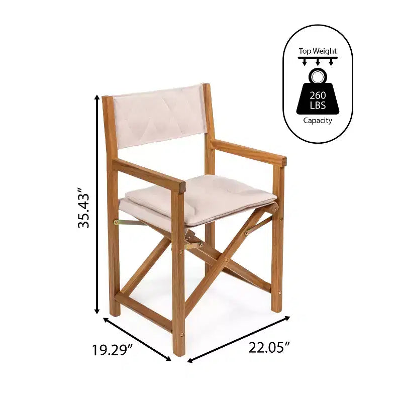 Chaise de réalisateur pliable Waldo Classic mi-siècle en bois d'acacia avec dossier matelassé en losange et coussin (lot de 2) - JONATHAN Y
