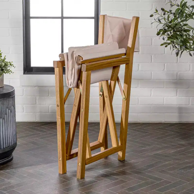 Chaise de réalisateur pliable Waldo Classic mi-siècle en bois d'acacia avec dossier matelassé en losange et coussin (lot de 2) - JONATHAN Y