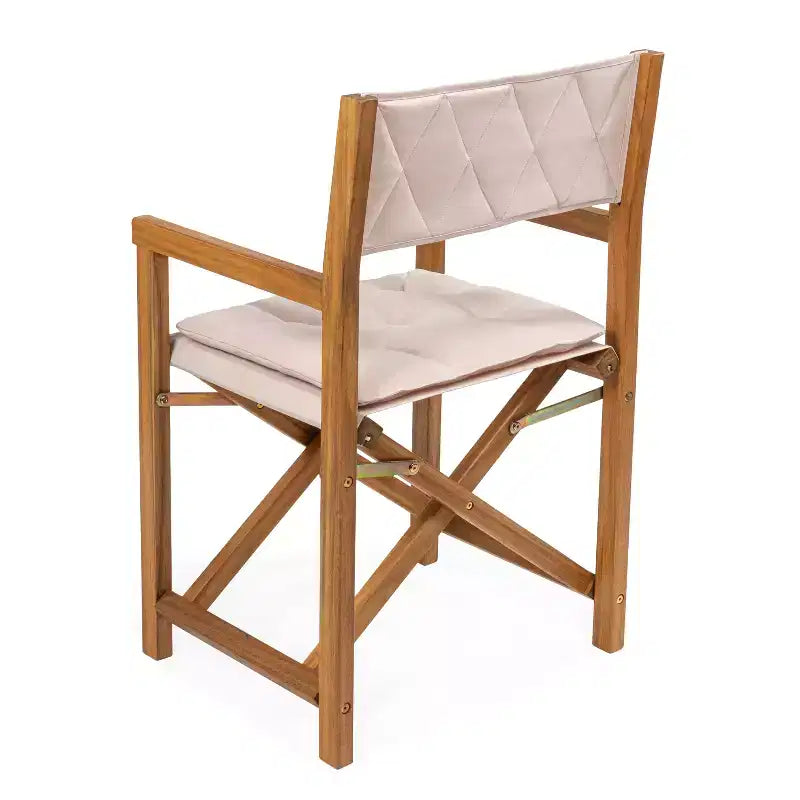 Chaise de réalisateur pliable Waldo Classic mi-siècle en bois d'acacia avec dossier matelassé en losange et coussin (lot de 2) - JONATHAN Y