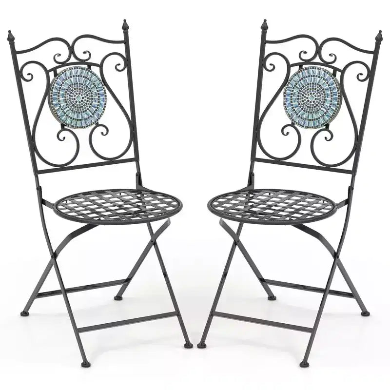 Costway Set of 2/4 Mosaic Chairs for Patio with Decorative Backrest Heavy-Duty Frame