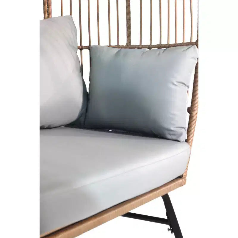 Fauteuil œuf en osier pour patio extérieur avec repose-pieds 4W, Gris Bleu/Beige -ModernLuxe