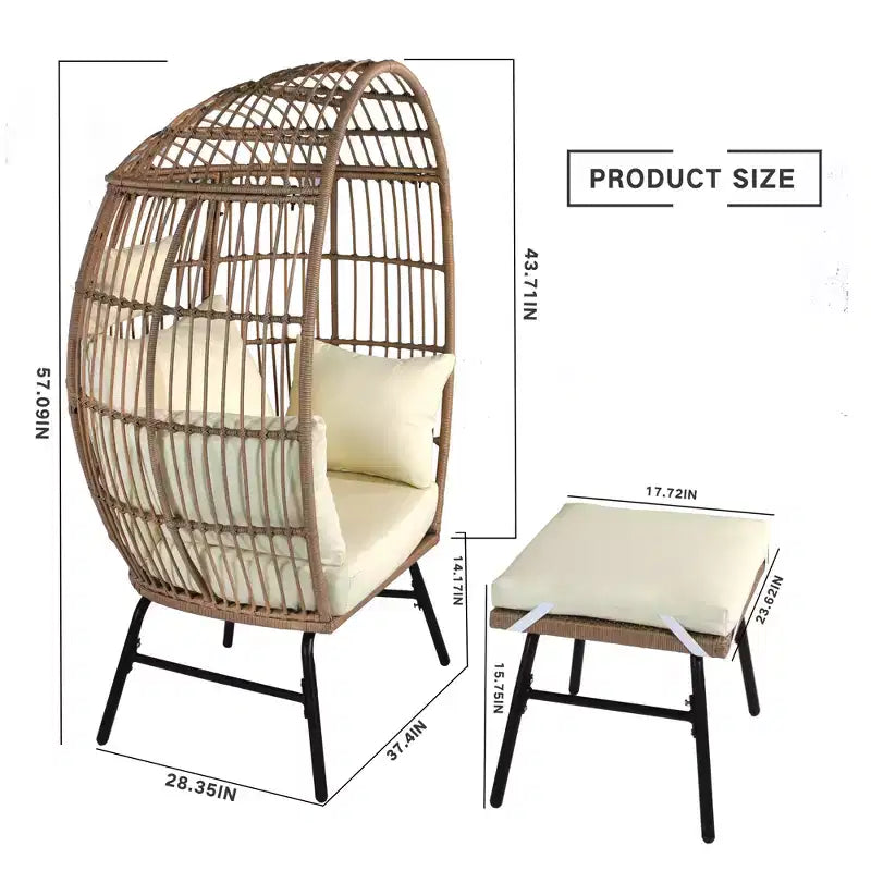 Fauteuil œuf en osier pour patio extérieur avec repose-pieds 4W, Gris Bleu/Beige -ModernLuxe