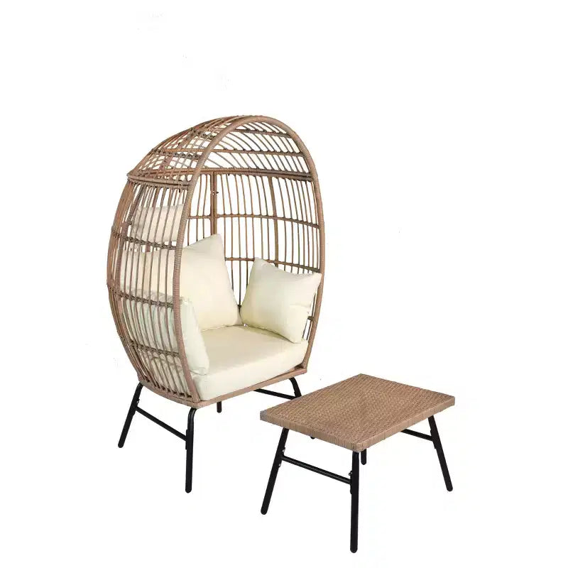 Fauteuil œuf en osier pour patio extérieur avec repose-pieds 4W, Gris Bleu/Beige -ModernLuxe