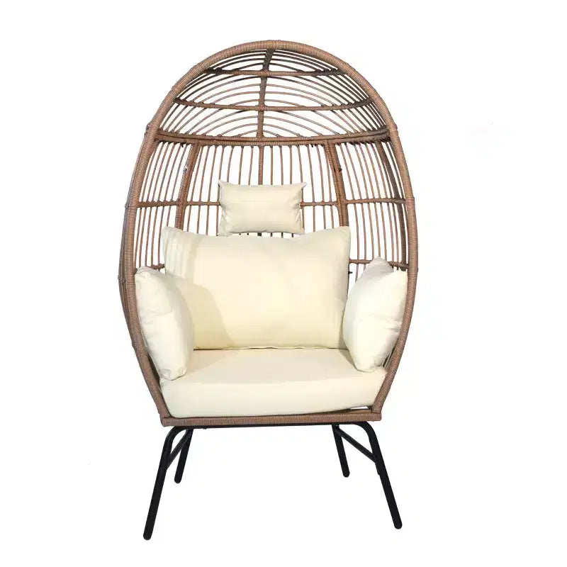 Fauteuil œuf en osier pour patio extérieur avec repose-pieds 4W, Gris Bleu/Beige -ModernLuxe