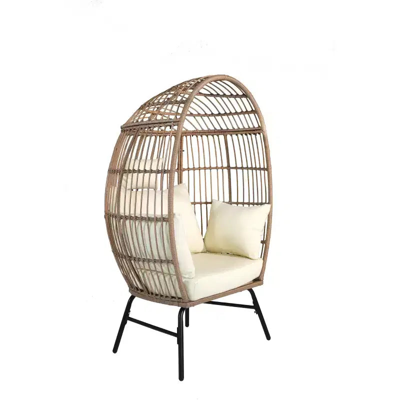Fauteuil œuf en osier pour patio extérieur avec repose-pieds 4W, Gris Bleu/Beige -ModernLuxe