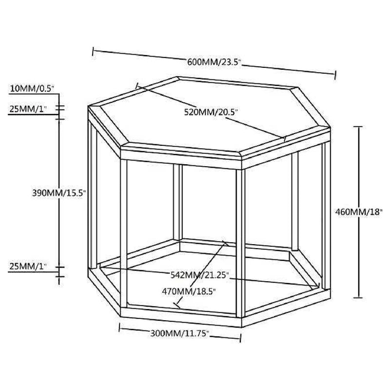 Table d'appoint hexagonale en verre