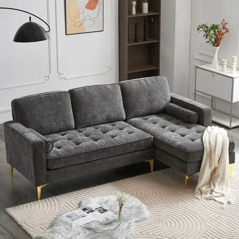 Canapé modulable d'intérieur à 3 places avec pieds trépied dorés