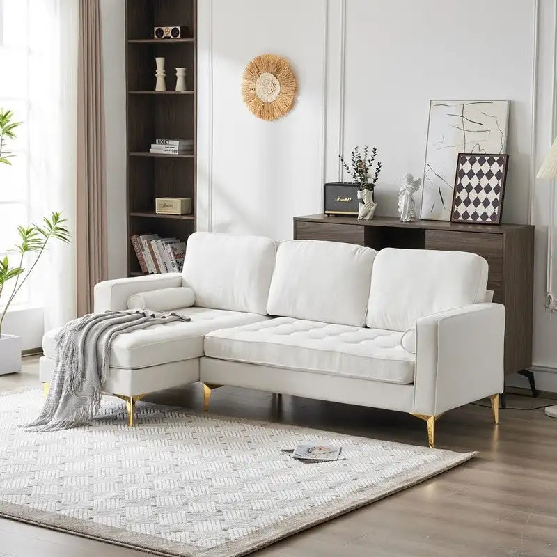 Canapé modulable d'intérieur à 3 places avec pieds trépied dorés