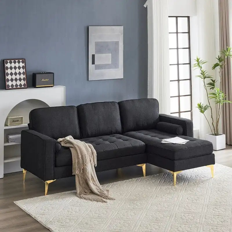 Canapé modulable d'intérieur à 3 places avec pieds trépied dorés