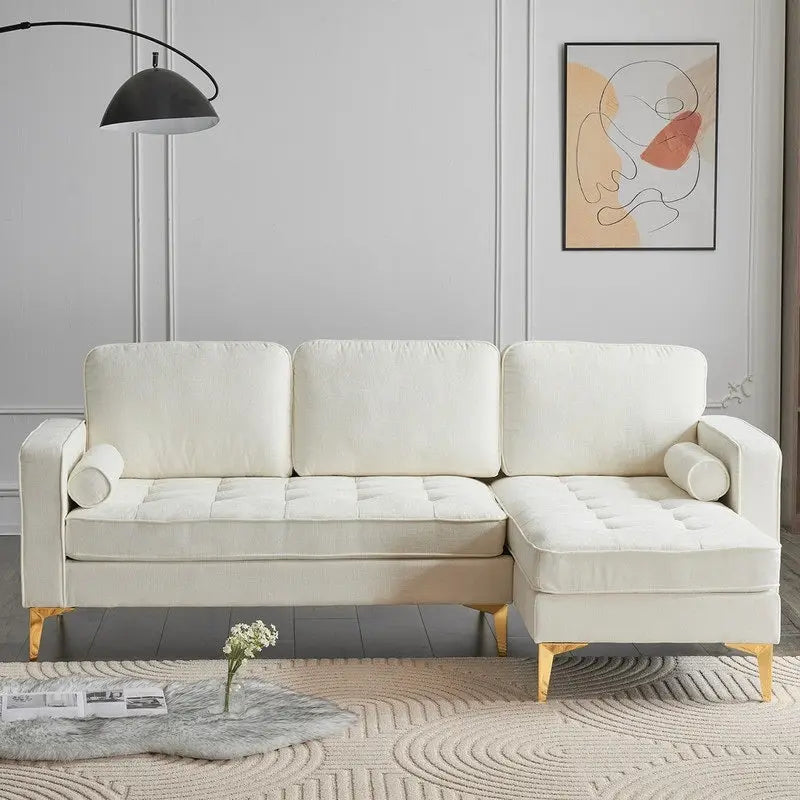 Canapé modulable d'intérieur à 3 places avec pieds trépied dorés