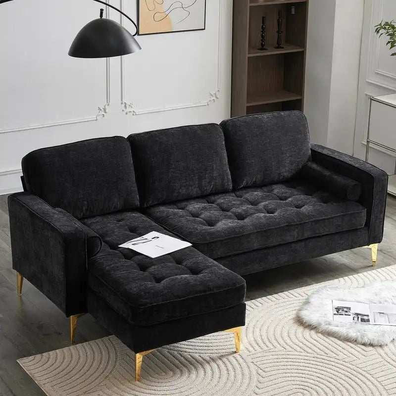 Canapé modulable d'intérieur à 3 places avec pieds trépied dorés