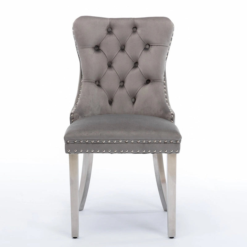 Chaise de salle à manger tapissée de velours avec pieds en acier inoxydable chromé