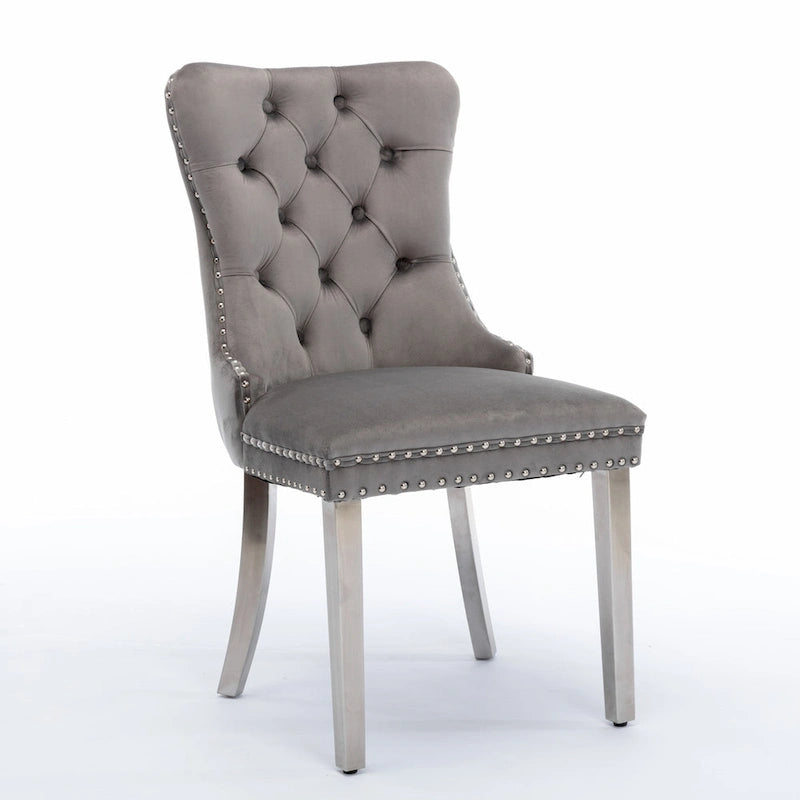 Chaise de salle à manger tapissée de velours avec pieds en acier inoxydable chromé