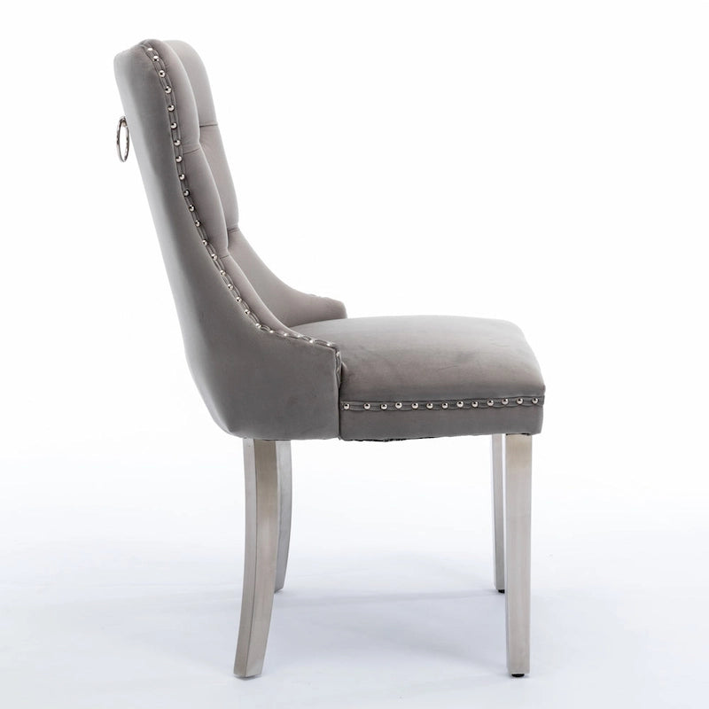 Chaise de salle à manger tapissée de velours avec pieds en acier inoxydable chromé