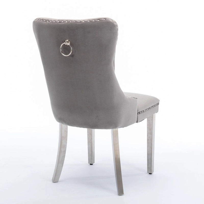 Chaise de salle à manger tapissée de velours avec pieds en acier inoxydable chromé