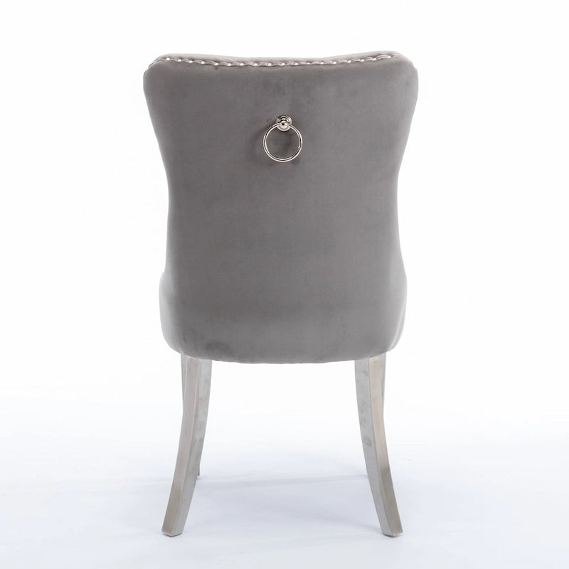 Chaise de salle à manger tapissée de velours avec pieds en acier inoxydable chromé