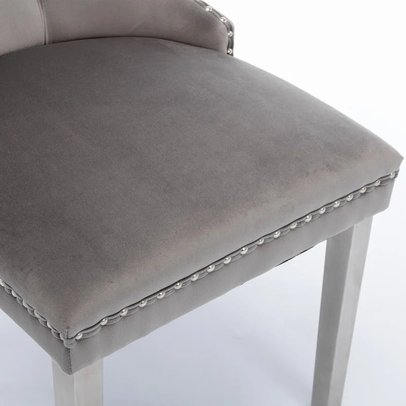 Chaise de salle à manger tapissée de velours avec pieds en acier inoxydable chromé