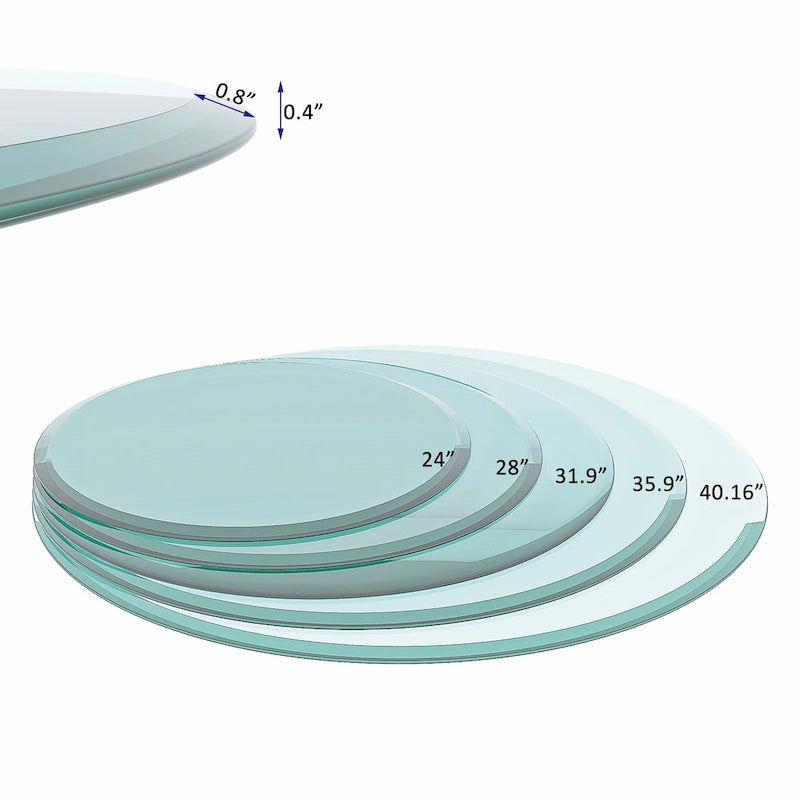 Dessus de table rond en verre trempé, verre clair à bord biseauté poli et épais