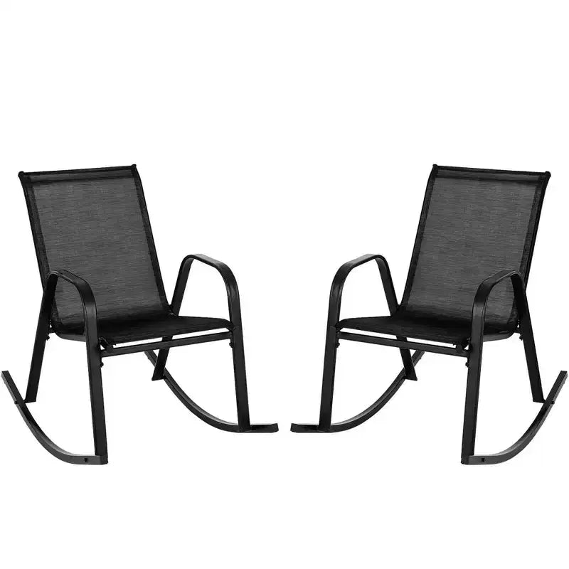 Costway 2 PCS Patio Rocking Chair Heavy-Duty Metal Rocker Outdoor Anti-Slip Black