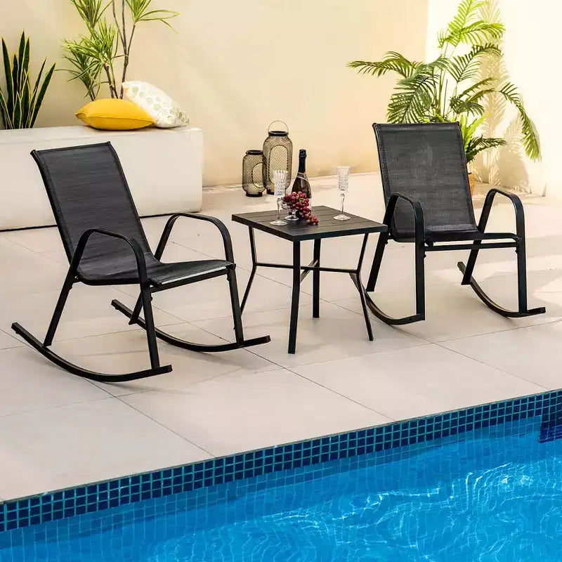 Costway Lot de 2 fauteuils à bascule de terrasse en métal robuste avec patins antidérapants pour l'extérieur, noir