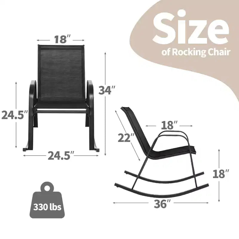 Costway Lot de 2 fauteuils à bascule de terrasse en métal robuste avec patins antidérapants pour l'extérieur, noir