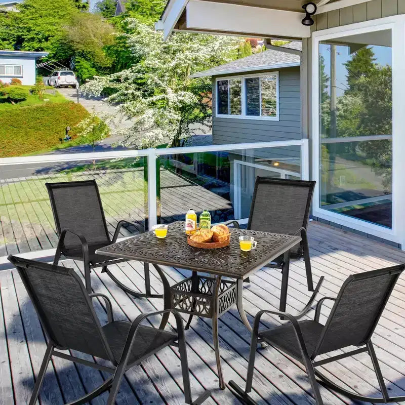 Costway Lot de 2 fauteuils à bascule de terrasse en métal robuste avec patins antidérapants pour l'extérieur, noir